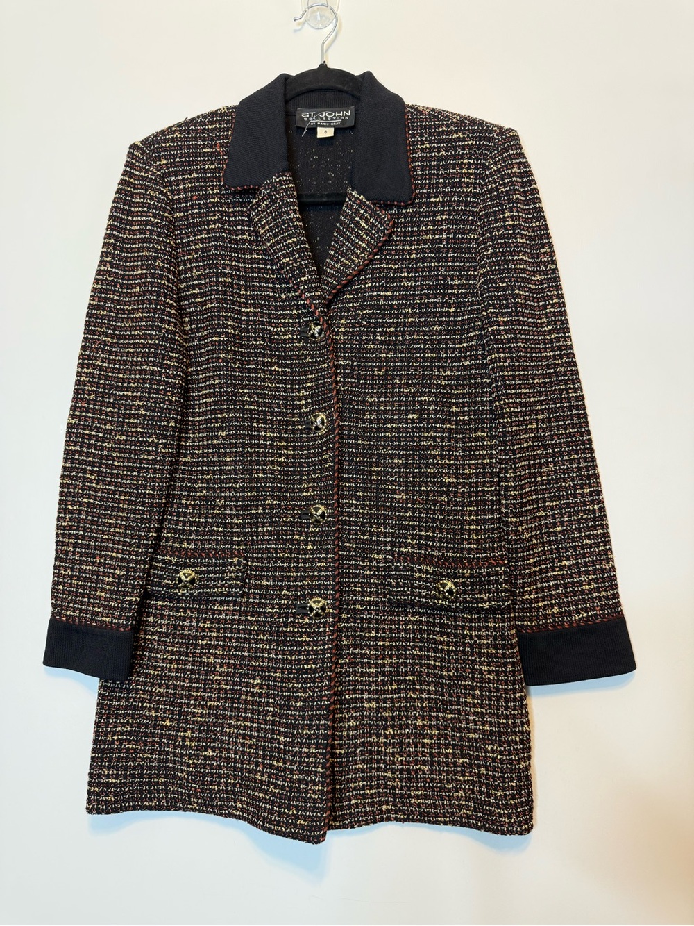 Vintage St. John Collection Marie Gray Multicolor
Tweed Longline Blazer Jacket